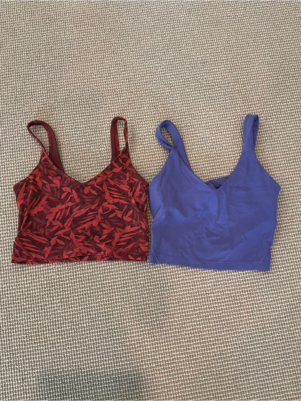 lululemon athletica Red Leaf Print & Blue Crop Tops